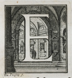 Initiale E mit Kircheninnenraum