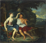 Hirtin und Hirte in arkadischer Landschaft (Daphnis und Chloe)
