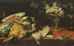 Stillleben mit Wild, Vögeln, Trauben und Gemüse