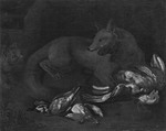Fuchs mit geraubten Vögeln, von einer Wildkatze überrascht (Gegenstück zu GK 1127)