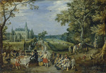 Bankett in einer Parklandschaft bei einem Schloß