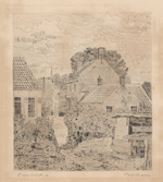 Blick auf winklige Straße an Häusern und auf das Rathaustürmchen in St. Anna