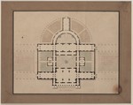 München, Glyptothek, Erdgeschoß, Entwurfsvariante mit Anbau, Grundriß